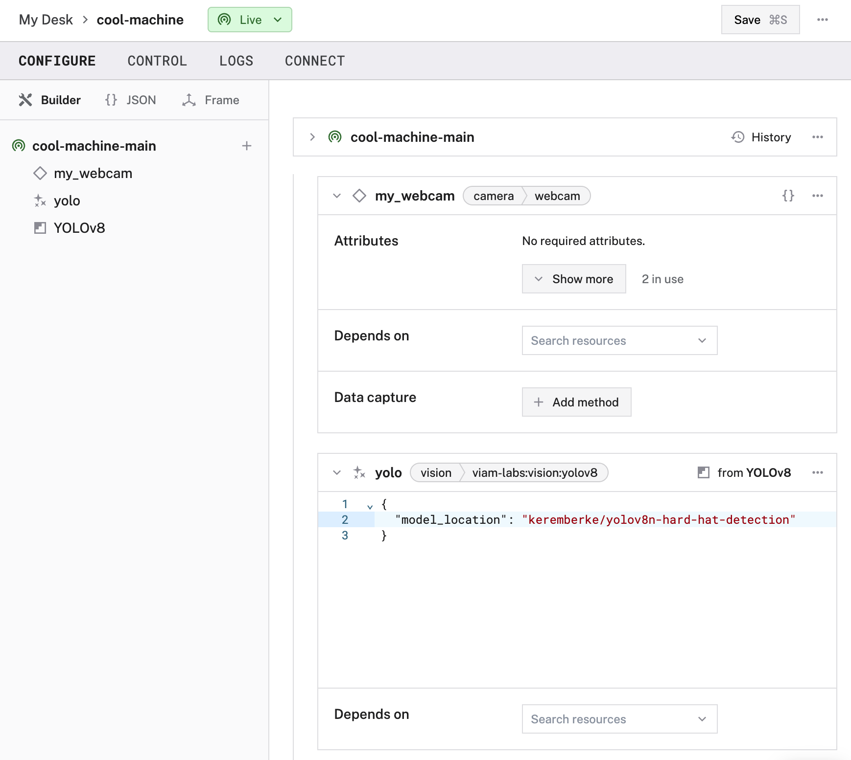 The vision service configured in the Viam app per the instructions.