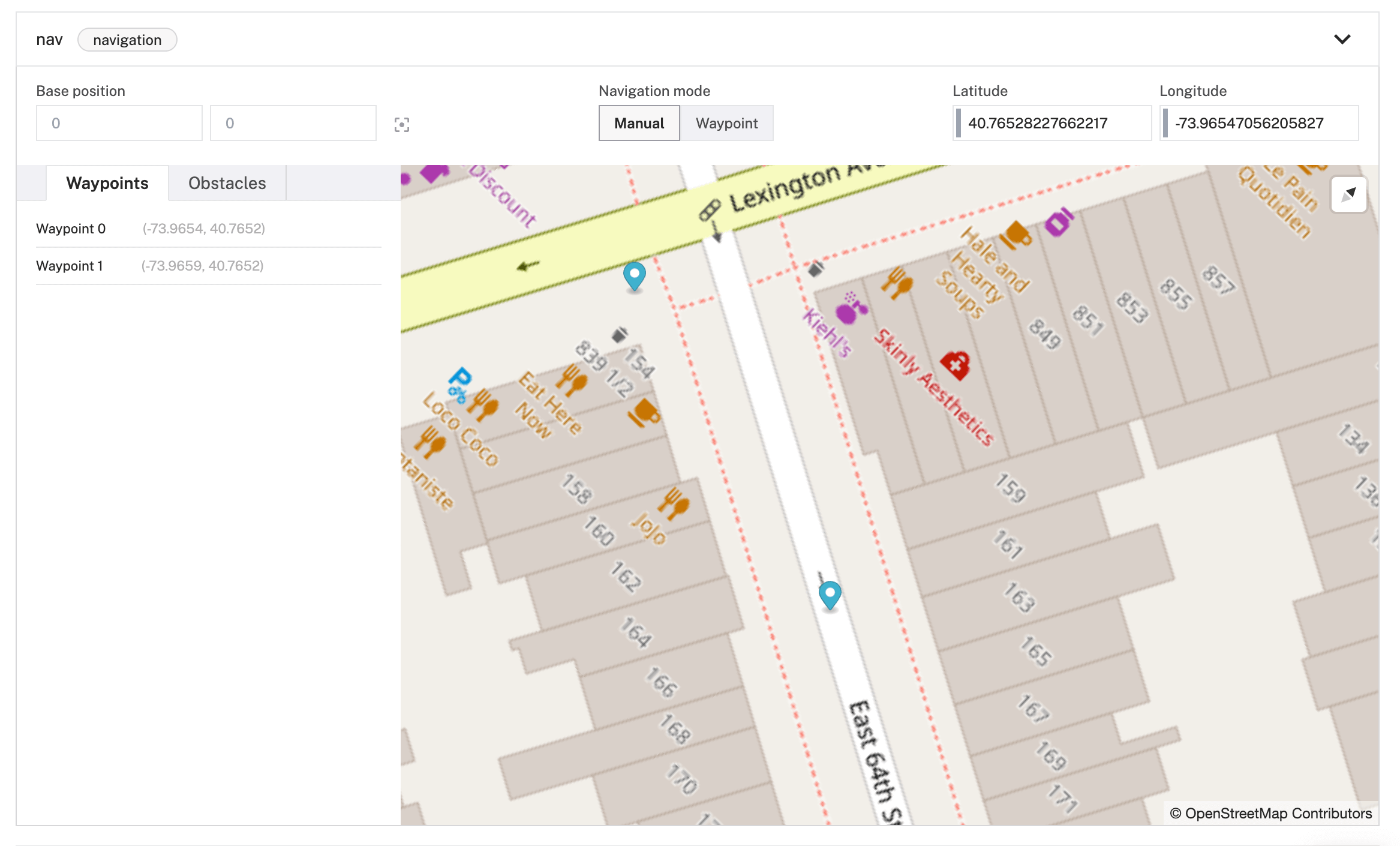 Waypoint 1 being added in the Viam app config builder, further down the street